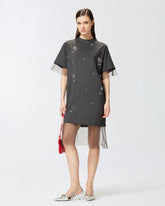 Abito a t-shirt con tulle e rose gioiello con cristalli -  | Pinko