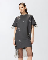 Abito a t-shirt con tulle e rose gioiello con cristalli -  | Pinko