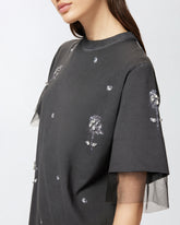 Abito a t-shirt con tulle e rose gioiello con cristalli -  | Pinko
