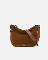 Borsa a spalla hobo media in suede con logo Love Birds -  | Pinko