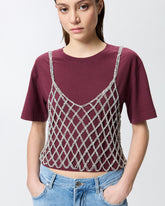 T-shirt con top mini paillettes abbinato -  | Pinko