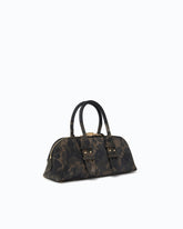 Petit sac à main Escape Bag Horizontal en daim avec imprimé camouflage - Vert militaire | Pinko