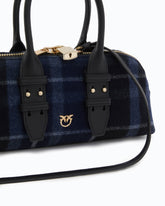Μικρή τσάντα χειρός Escape Bag Horizontal από καρό παλτόπανο και δέρμα - Multicolor Μαύρο-Μπλε | Pinko
