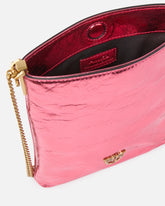 Borsa a mano secchiello piatto pelle laminata con tracollina -  | Pinko