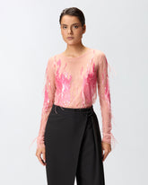 Maglia trasparente con paillettes e piume -  | Pinko