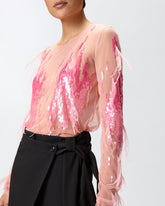 Maglia trasparente con paillettes e piume -  | Pinko