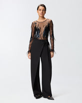 Maglia trasparente con paillettes e piume -  | Pinko