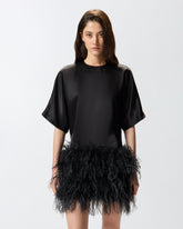 Abito da sera in raso lucido con piume -  | Pinko