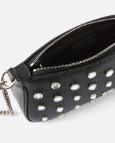 Mini Half Moon leather shoulder bag with rhinestones -  | Pinko