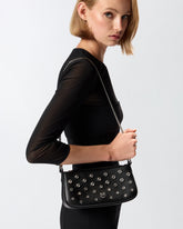 Mini Half Moon leather shoulder bag with rhinestones -  | Pinko
