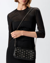 Mini Half Moon leather shoulder bag with rhinestones -  | Pinko