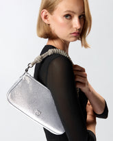 Borsa a mano piccola Mini Half Moon in pelle laminata con strass -  | Pinko