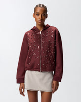Neoprene-effect sweatshirt jacket with jewel embroidery -  | Pinko