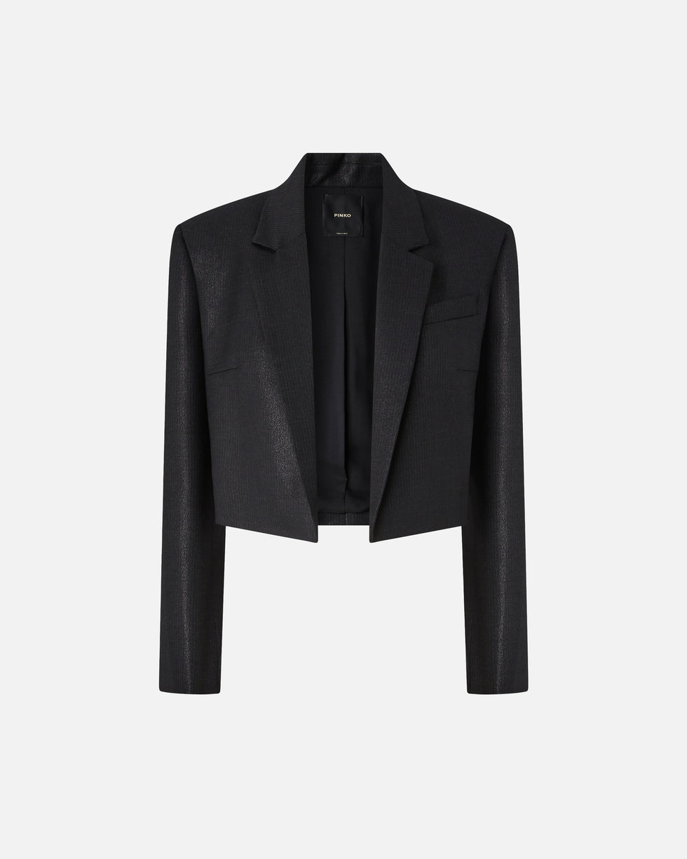 Shiny-effect pinstriped Spencer jacket