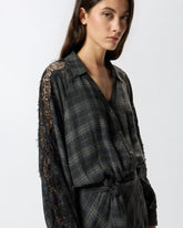 Vestito lungo a quadri con pizzo -  | Pinko