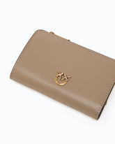 Portafoglio mini in pelle con Love Birds - Beige | Pinko