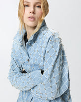 Giubbino in denim con disegno rombi e strass -  | Pinko