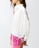 Camicia cropped in cotone a righe con logo -  | Pinko