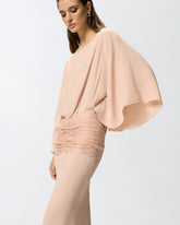 Abito lungo con drappeggi e pizzo -  | Pinko