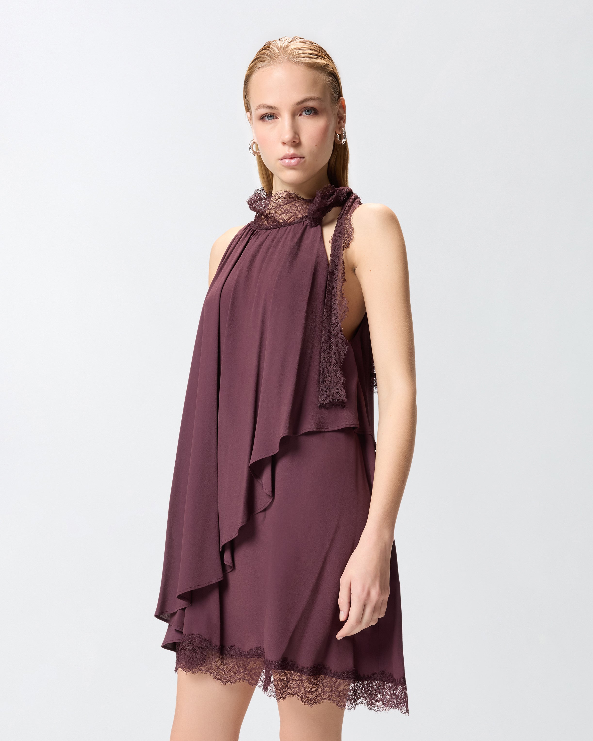 Dress in crpe de Chine with lace inserts | Pinko Dress in crpe de Chine with lace inserts | Pinko