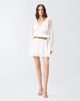 Abito corto con maniche lunghe e dettagli in pizzo -  | Pinko