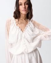 Abito corto con maniche lunghe e dettagli in pizzo -  | Pinko