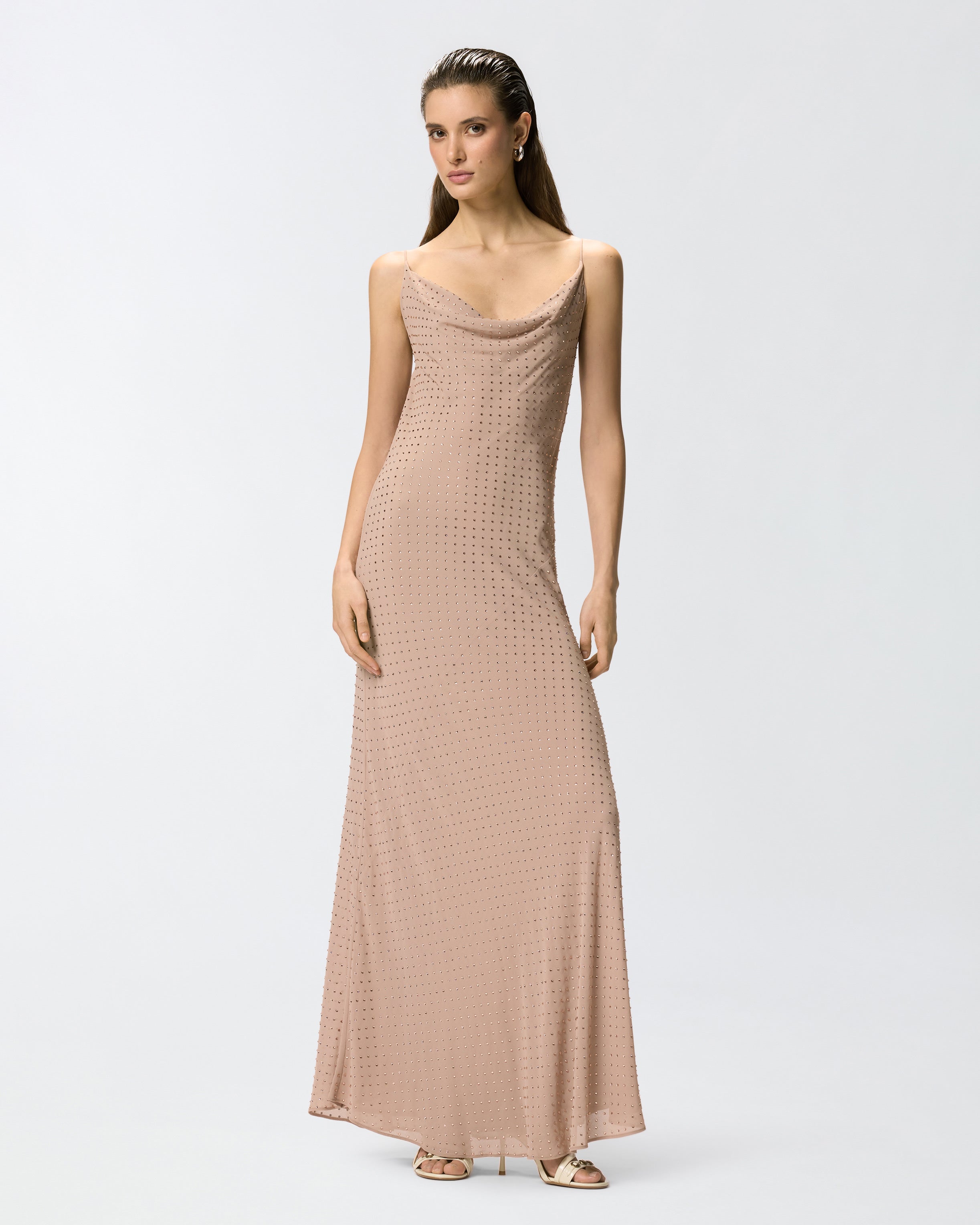 Long slip dress with rhinestones