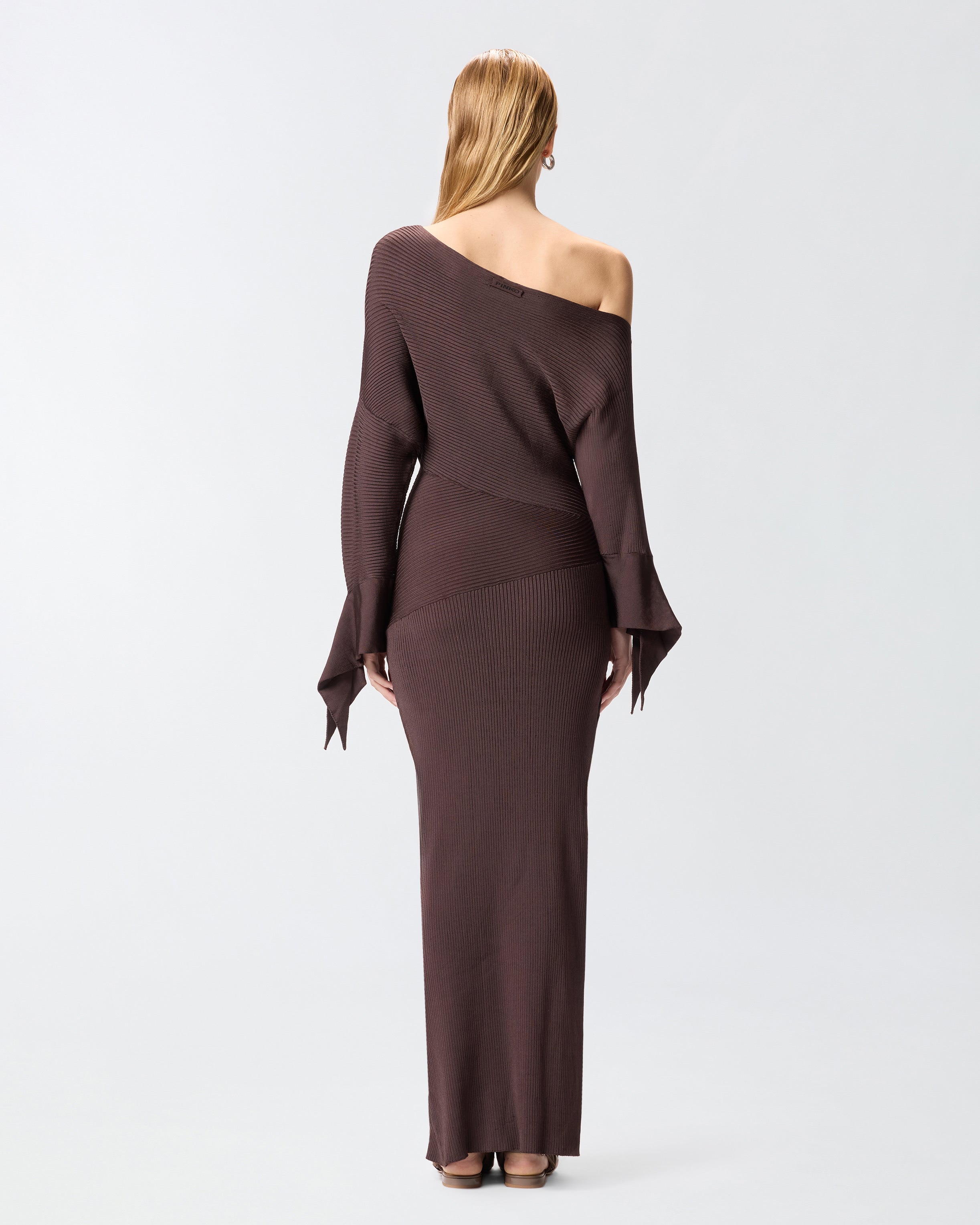 Long rib-knit dress with asymmetrical neckline | Pinko Long rib-knit dress with asymmetrical neckline | Pinko