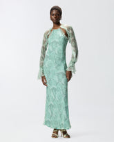 Silk midi dress with rose print and open shoulders -  | Pinko