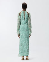 Silk midi dress with rose print and open shoulders -  | Pinko