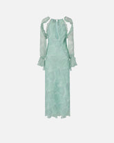 Silk midi dress with rose print and open shoulders -  | Pinko