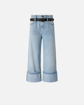 Cropped jeans with leather belt -  | Pinko