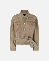 Giubbino in denim marrone con ricami gioiello -  | Pinko