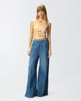 Pantaloni ampi in denim di misto lino -  | Pinko