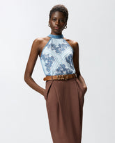 Top in denim con stampa foulard -  | Pinko