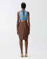 Top in denim con stampa foulard -  | Pinko