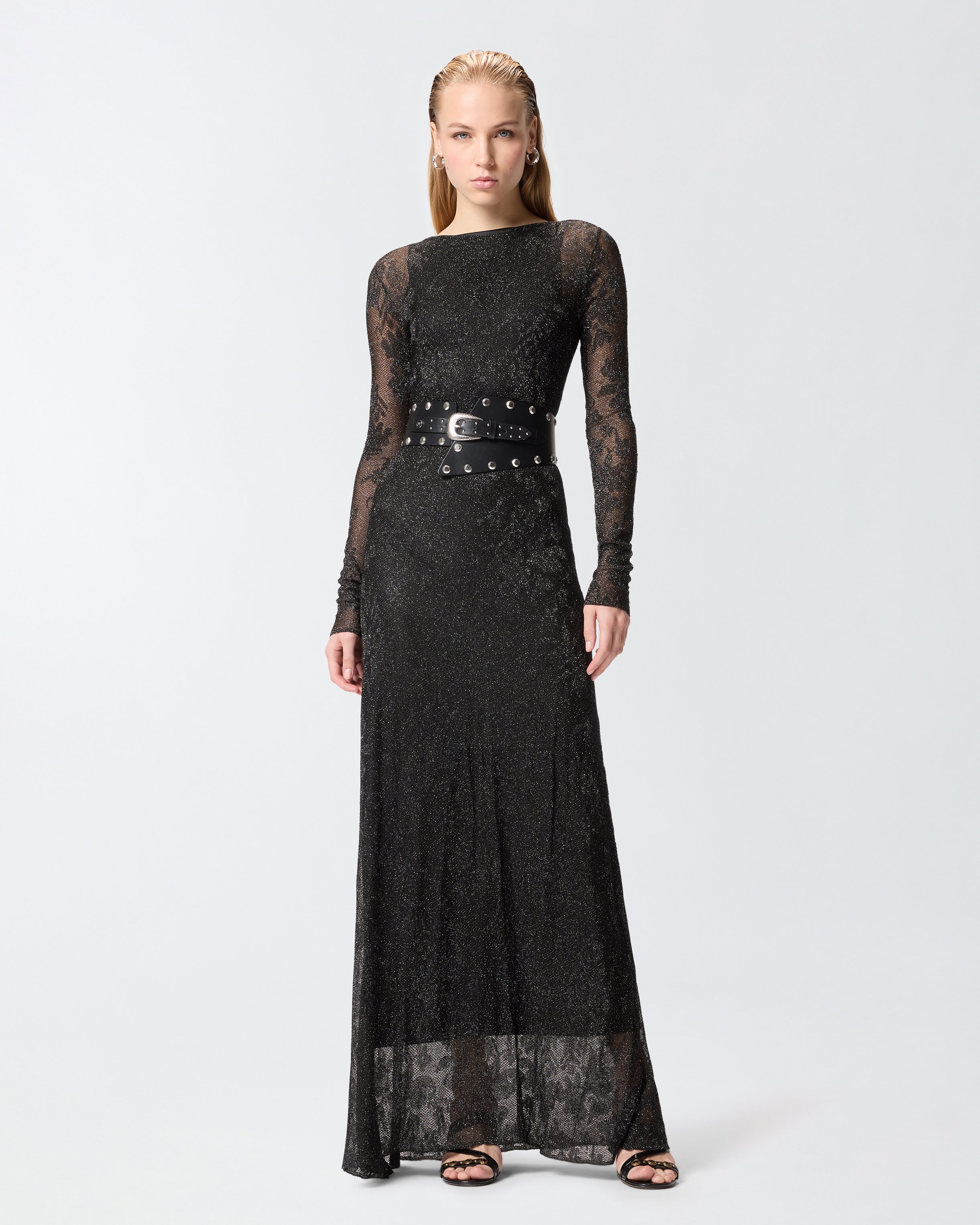 pinko black lace dress Bufera Macram Lace Midi Dress Pinko