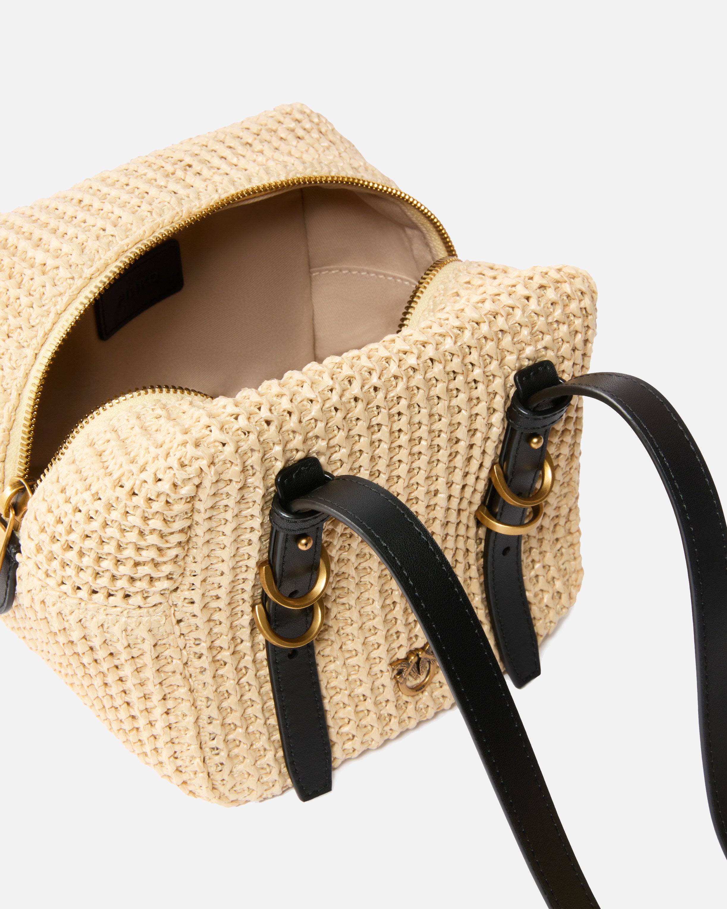 Raffia and leather shoulder bag | Pinko
