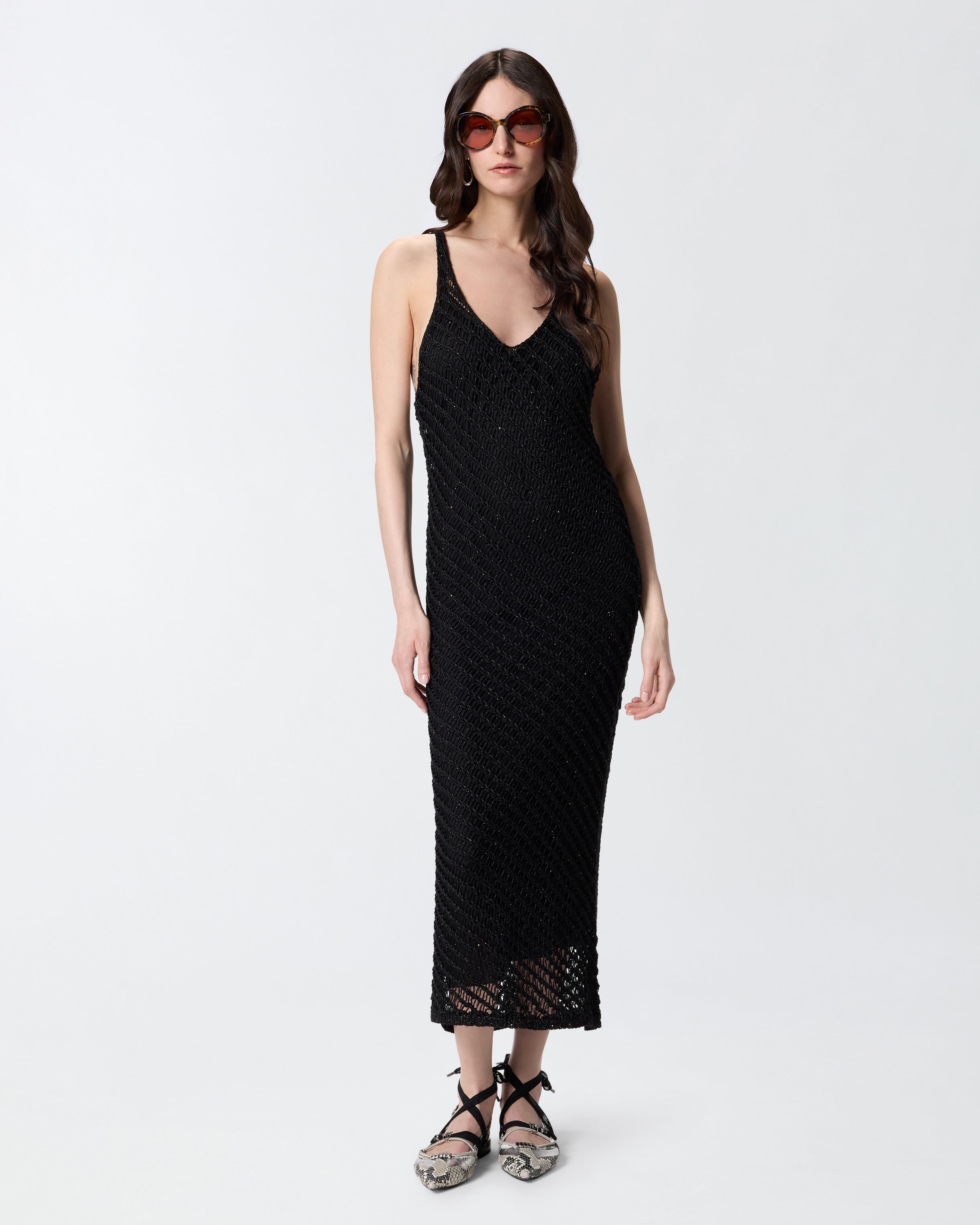 midi dress with sequins Crochet-effect midi dress with sequins
