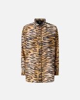 Oversize shirt in cotton and silk voile with animal print -  | Pinko