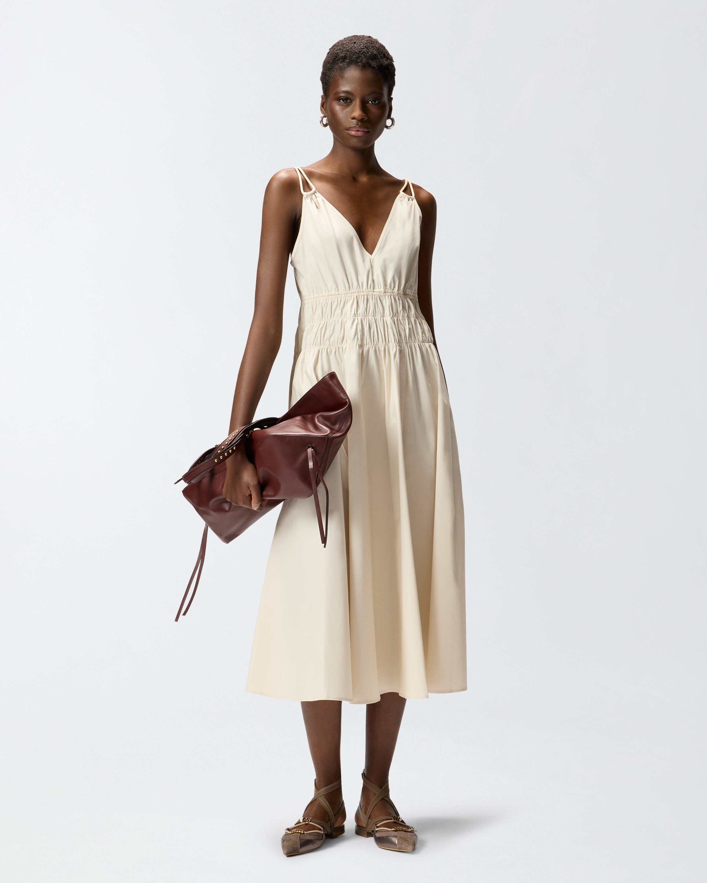 pinko open back sleeveless dress Sleeveless midi dress with pleats and gathering