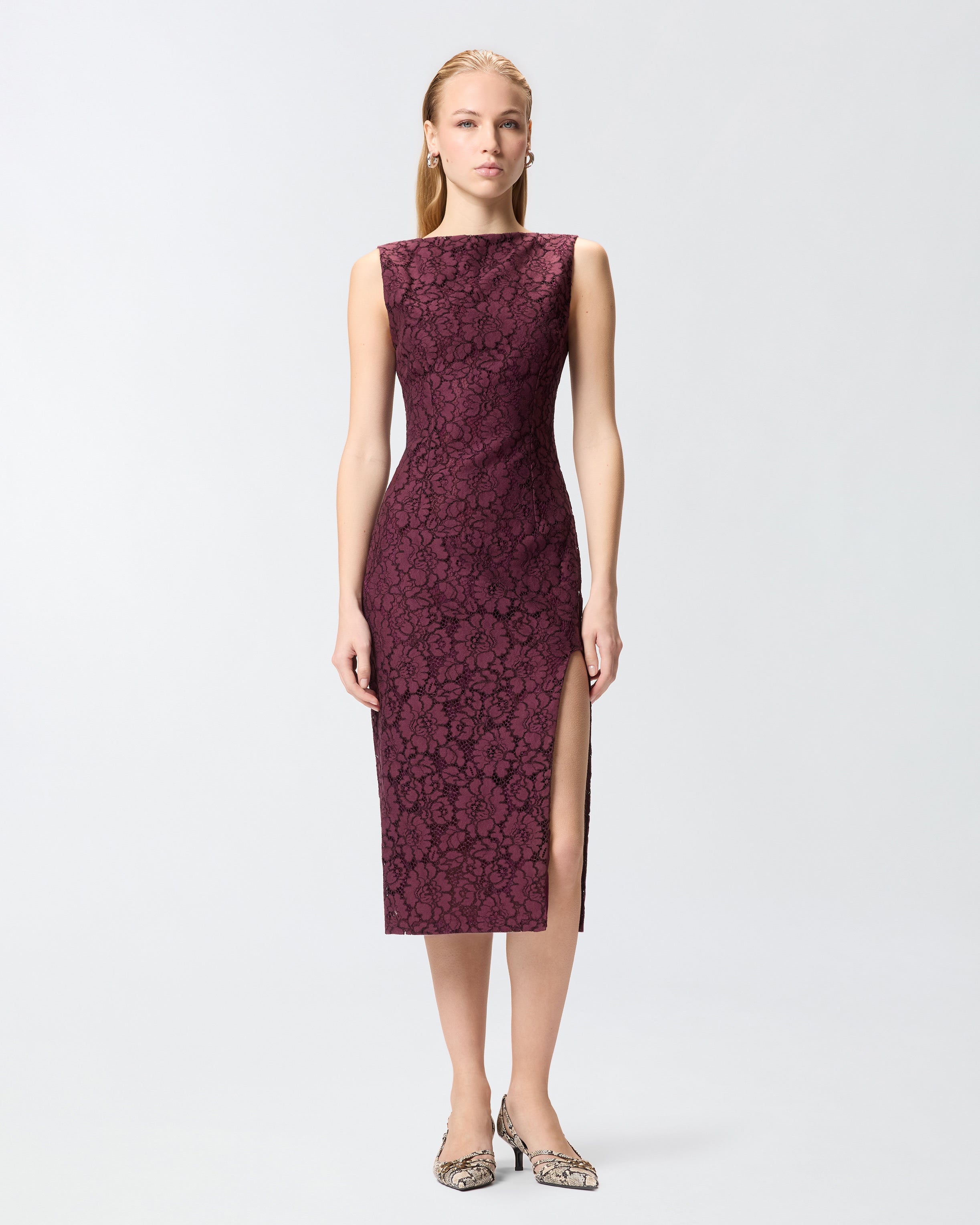 Floral lace dress with plunging rear neckline