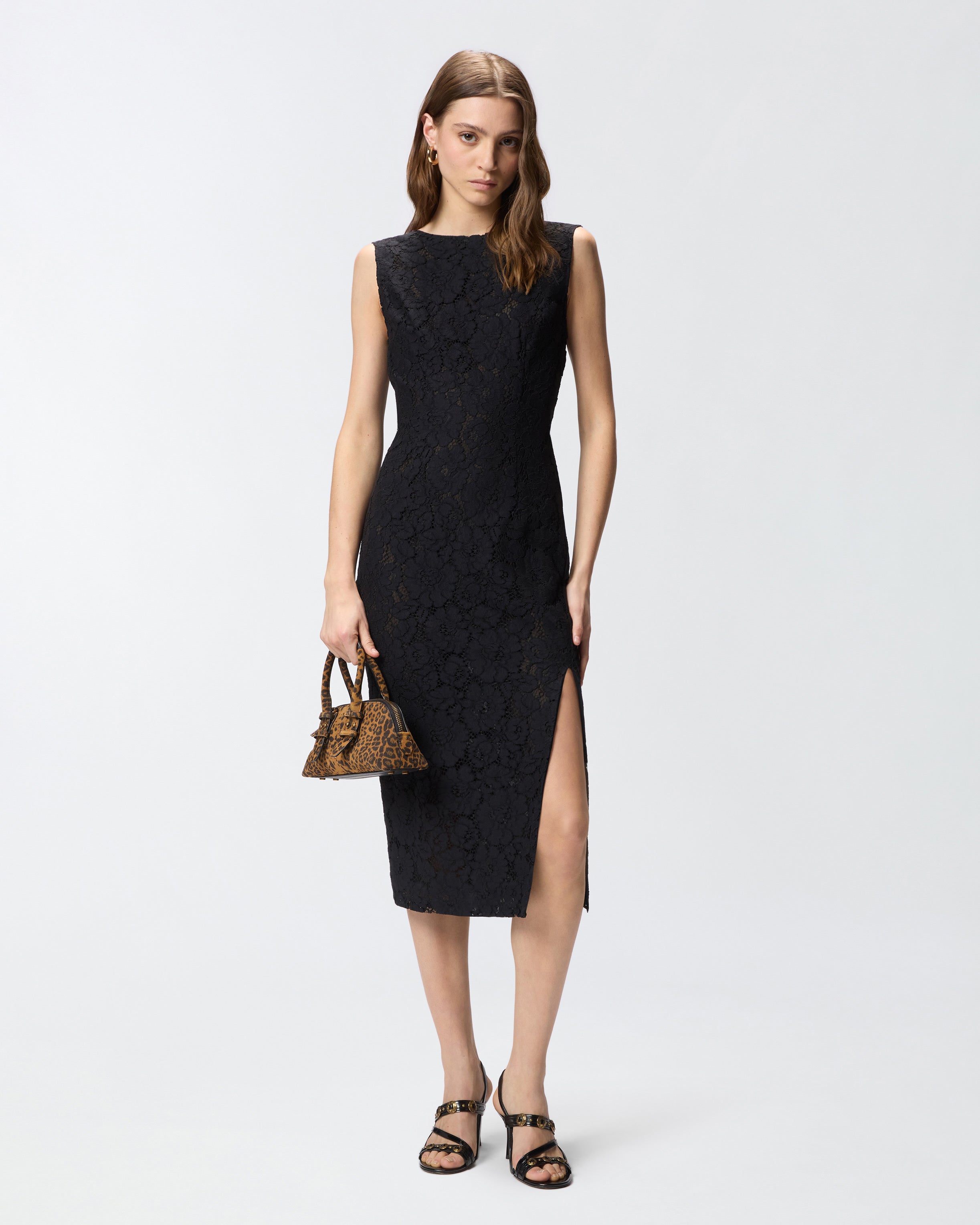 pinko black dress Slim-fit midi dress with jewel embroidery