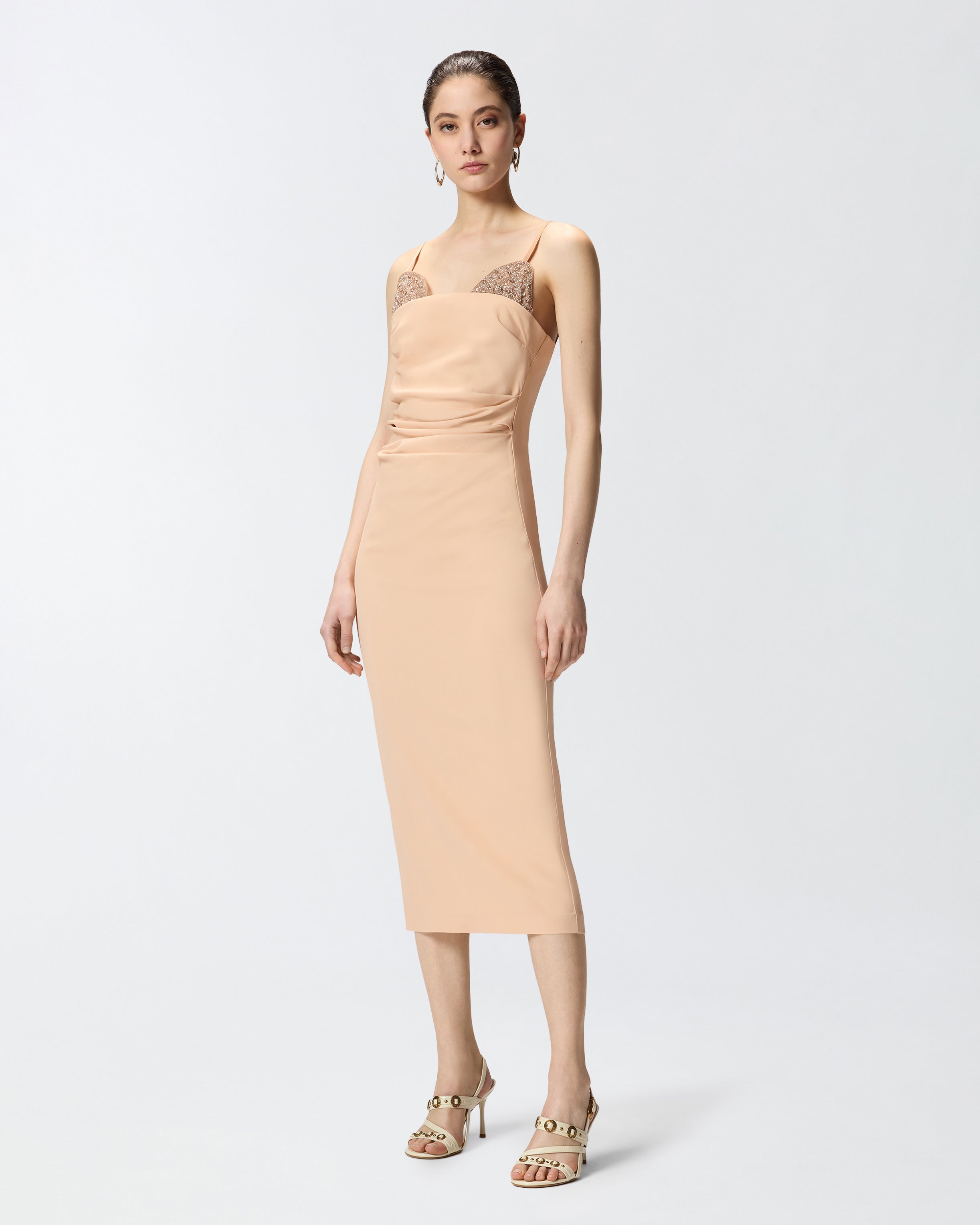 Slim-fit midi dress with jewel embroidery