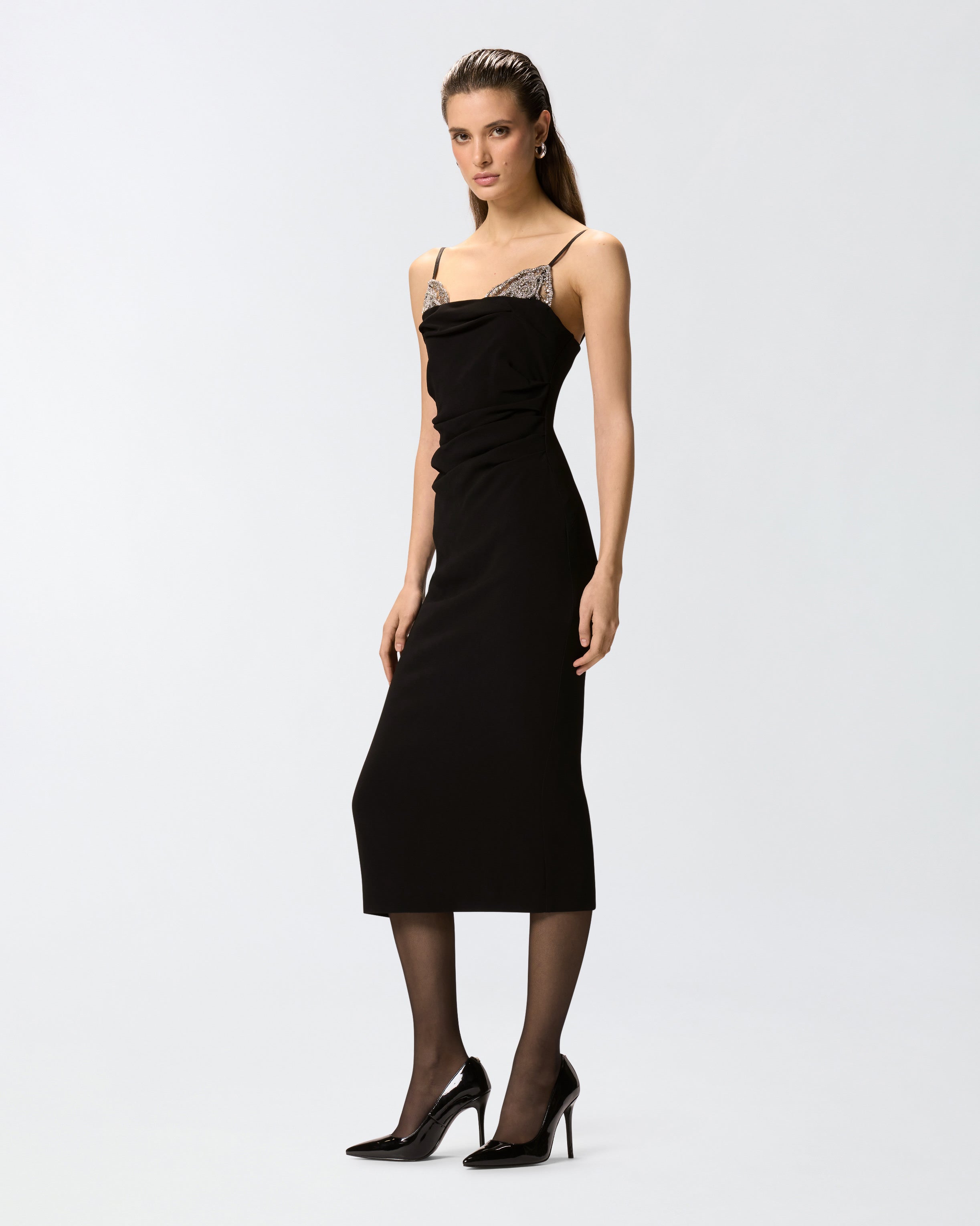 Slim-fit midi dress with jewel embroidery