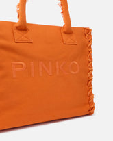 Medium Beach shopping tote in canvas with logo and fraying -  | Pinko