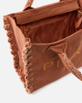 Borsa shopper media Beach in canvas con logo e dettagli sfrangiati -  | Pinko