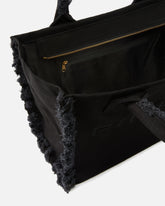 Borsa shopper media Beach in canvas con logo e dettagli sfrangiati -  | Pinko