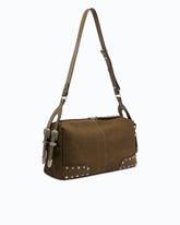 Bolso de hombro mediano Keeper Bag de ante con parches y tachuelas - Marrón | Pinko