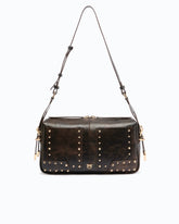 Keeper Bag medium shoulder bag in cloud leather with patches and studs - Dark Red | Pinko